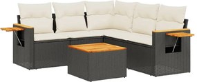 vidaXL 6 részes fekete polyrattan kerti ülőgarnitúra párnákkal