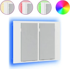 vidaXL fehér akril LED-es fürdőszobaszekrény tükörrel 60x12x45 cm
