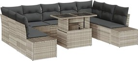 vidaXL Kerti Kanapé Szett tárolóval 10 pcs Világosszürke Poli rattan