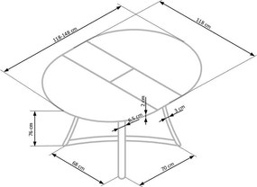 MORETTI bővíthető étkezőasztal – arany tölgy / szürke / antracit 118 – 148 cm