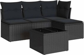 vidaXL 5 részes fekete polyrattan kerti kanapészett párnákkal