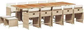 vidaXL 15 részes bézs polyrattan kerti étkezőgarnitúra párnákkal