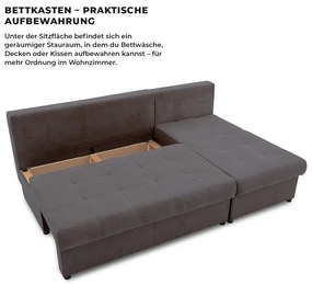 Venezia sarokkanapé, kordbársony, univerzális oldal, bonell töltet, szürke