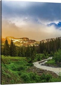 Vászonkép Ösvény a hegyek között Erdő Fák Nap 50x70 cm