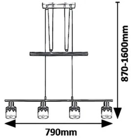 Rabalux 5345 - Csillár zsinóron LACEY 4xE14/40W/230V