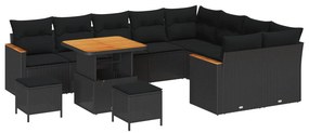 vidaXL Kerti Kanapé Szett 12 pcs Fekete polirattan