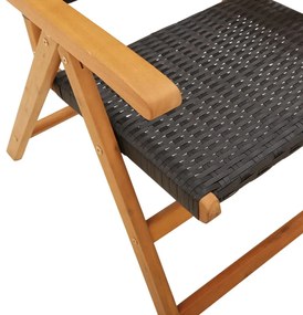 8 db fekete polyrattan és tömör fa dönthető kerti szék