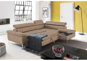 Bőrkárpitos, jobbos, barna, L-alakú, kihúzható SALERNO II sarokkanapé