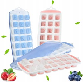 4 darabos jégkocka készítő forma szett fedővel, 84 jégkocka szív és szám formában