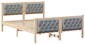 Ágykeret fejtámlával Világosszürke 140 x 200 cm Tömör fenyőfa