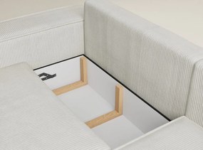 Krémszínű kordbársony kinyitható-tárolóhelyes sarokkanapé (jobb oldali-L alakú) Tonga – Maison de Rêve