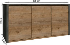 Komód, tölgy lefkas sötét/smooth szürke, MONTANA K3D