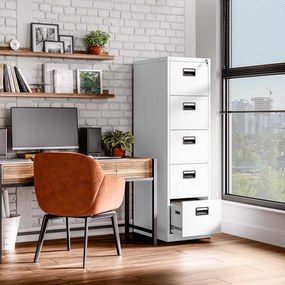 Fém irattartó szekrény, 5 fiókos SARA V5, 460 x 1630 x 620 mm, fehér