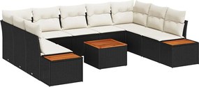 vidaXL Kerti Kanapé Szett párnával 10 pcs Fekete Poli rattan