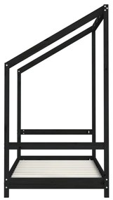 fekete tömör fenyőfa gyerekágykeret 2 x (80 x 160) cm