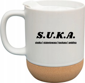 Fehér Bögre Fedéllel És Parafa Aljjal Ajándék S.u.k.a