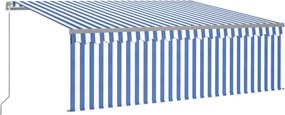 vidaXL kék és fehér kézzel kihúzható napellenző redőnnyel 4 x 3 m