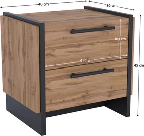 Éjjeliszekrény, 2 db-os szett, wotan tölgy/fekete, AMONI 2S