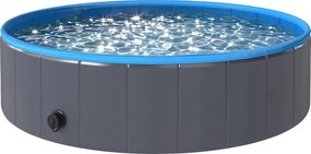 PawHut Foldable Dog Pool for Medium & Large Dogs – 120 x 30 cm (47 x 12 in), Non-Slip Indoor/Outdoor Paddling Pool, Dark Gray | Aosom