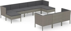 vidaXL 10 részes szürke polyrattan kerti bútorszett párnákkal
