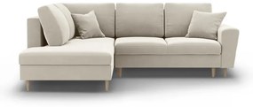 Bézs bársony kinyitható tárolóhelyes sarokkanapé (bal oldali-L alakú) Kyoto – Cosmopolitan Design