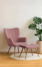Fotel lábtartóval, rózsaszín Velvet szövet/tölgy, HABEN