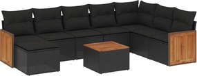 vidaXL 9 részes fekete polyrattan kerti ülőgarnitúra párnákkal