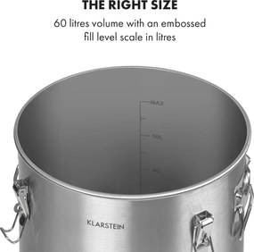 Klarstein Gärkeller Pro XL, erjesztő edény, 60 l, élesztő leeresztő szelep, rozsdamentes acél