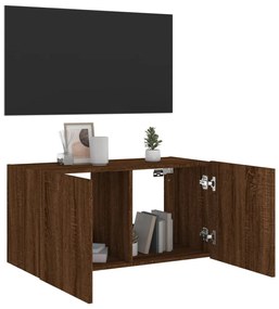 barna tölgyszínű fali TV-szekrény LED-del 80x35x41 cm