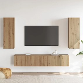 4 Darabos TV Szekrény Szett Falra Szerelhető Artisan Tölgy Mérnöki Fa
