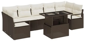8 Darabos Kertbútor Szett Párnákkal Barna Poli Rattan, 2 Személyes Kertbútor Szett Párnákkal Barna Poli Rattan