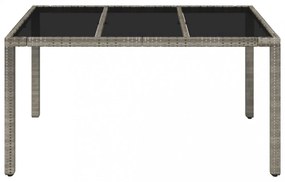 szürke polyrattan üveglapos kerti asztal 150 x 90 x 75 cm