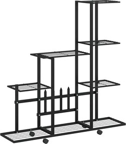 vidaXL fekete acél virágtartó állvány kerékkel 94,5 x 25 x 92,5 cm
