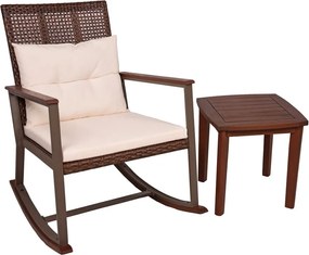 Sötétbarna tömörfa hintaszék asztallal Sinaloa – Garden Pleasure