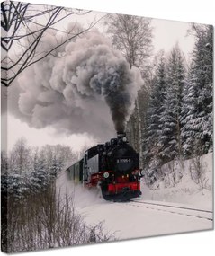 Vászonkép 30x30 Mozdony téli tájképben