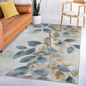Világoskék-aranyszínű mosható szőnyeg 80x150 cm Golden Leaves – Mila Home