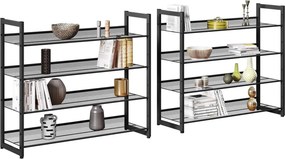 Cipőtartó polc 2x4 szintes fém háló polcokkal, fekete 92x30x163cm