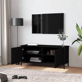 fekete szerelt fa TV-szekrény ajtókkal 102x35x45 cm