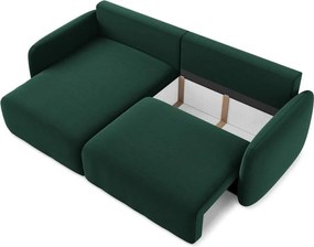 Sötétzöld bársony kinyitható-tárolóhelyes sarokkanapé (bal oldali-heverő résszel) Kalena – Makamii