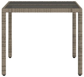 szürke polyrattan üveglapos kerti asztal 90 x 90 x 75 cm