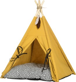 PawHut Tipi sátor háziállatoknak, macska sátor levehető és mosható párnával, nem csúszó aljú macska ház játékkal, 5 kg alatti macskák és miniatűr kuty