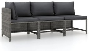 3 részes szürke polyrattan kerti bútorszett párnákkal