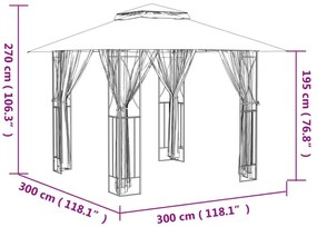 antracit acél pavilon oldalfalakkal 300 x 300 x 270 cm