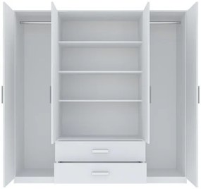 Gardróbszekrény Fehér Színben 4 Ajtóval és 2 Fiókkal. Tamina 200 cm.