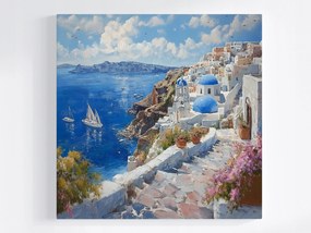 Poszter Kilátás Görögország Santorini Sziget Tenger Hajók 40x40