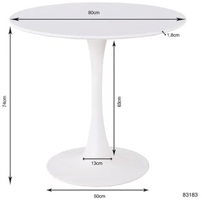 Kare Design Étkezőasztal Schickeria Ø80 cm - fehér