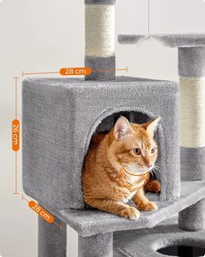 Feandrea macskakaparó torony, 155 cm magas játéktorony 5 kaparóoszloppal szürke színben