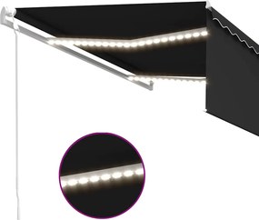 Szürke redőnyös, LED-es, szélérzékelős napellenző 4,5 x 3 m