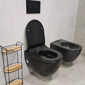 CeraStyle CITY fali WC - MATT FEKETE - BEÉPÍTETT bidé funkcióval - perem nélküli - 53 cm