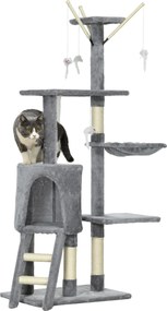 PawHut Kaparófa 134,2 cm Kiscica Torony Barlanggal, 2 Játék Sziszál Oszlopokkal, Nagy Platformmal, Lépcsőkkel, Több Szintes Kaparófa, Mászófa Közepes